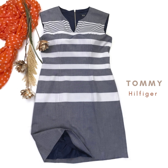 Calvin Klein Dresses & Skirts - Tommy Hilfiger Women's Blue Grayish Striped Dress Sz 12